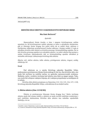 krivicno delo ubistva u zakonodavstvu Srbije