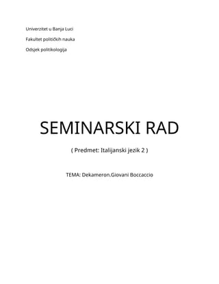 Dekameron. Giovani Boccaccio