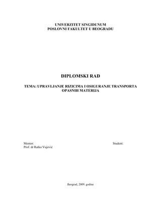 Upravljanje rizicima i osiguranje transporta opasnih materija