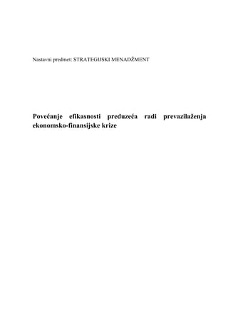 Povećanje efikasnosti preduzeća radi prevazilaženja ekonomsko-finansijske krize
