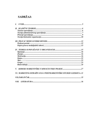 Teorija ponašanja u farmaceutskoj organizaciji sa osvrtom na marketing