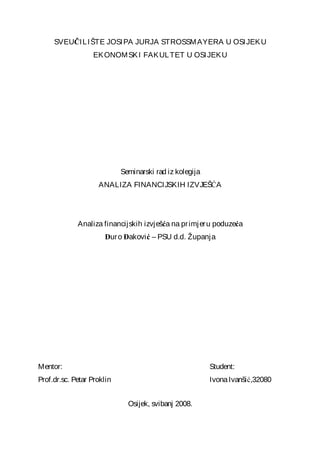 Analiza financijskih izvješća na primjeru poduzeća  Đuro Đaković – PSU d.d. Županja