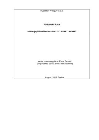 Uvođenje proizvoda na tržište: “VITAGURT JOGURT”