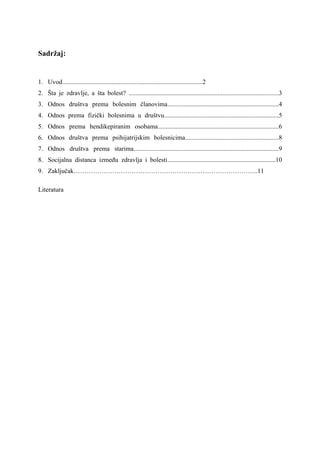 Odnos prema bolesnima u drustvu