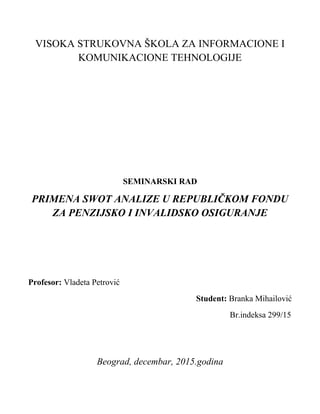 Primena SWOT analize u PIO fondu