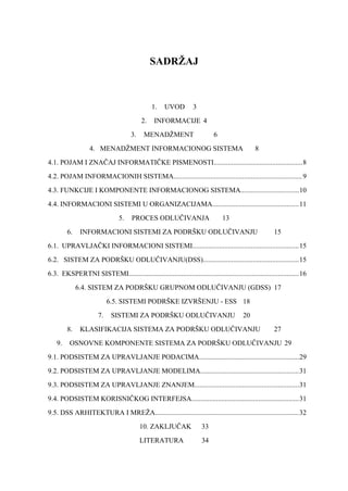 Informacioni sistem kao podrska odlucivanju