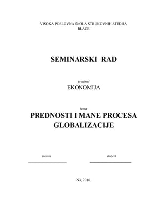 Prednosti i mane procesa globalizacije