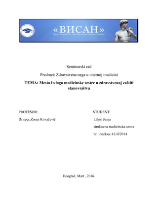 Mesto i uloga medicinske sestre u zdravstvenoj zaštiti stanovništva