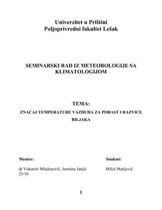 Znacaj temperature vazduha za porast i razvice biljaka