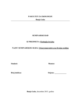 Uticaj stanovnistva na životnu sredinu