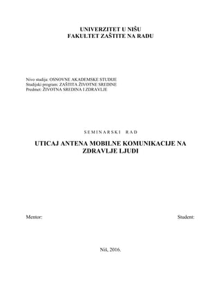 Uticaj antena mobilne komunikacije na zdravlje ljudi