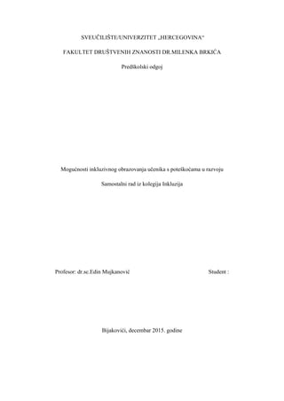 Mogućnosti inkluzivnog obrazovanja učenika s poteškoćama u razvoju