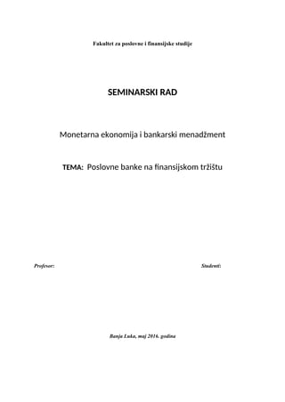 Poslovne banke na finansijskom trzistu