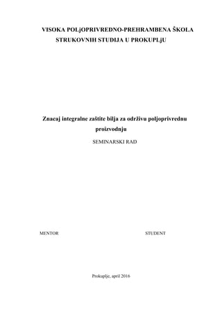 Znacaj integralne zaštite bilja za održivu poljoprivrednu proizvodnju
