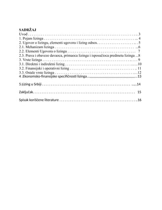 Lizing: pojam, vrste i ekonomsko-finansijske specifičnosti