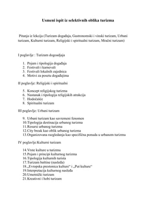 Selektivni oblici turizma usmeni ispit, III deo knjige