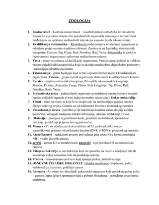 Zoologija: skripta sa osnovnim konceptima