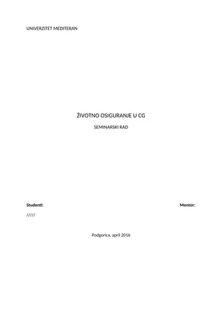 Zivotno osiguranje u CG