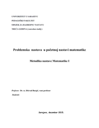 Problemska  nastava  u početnoj nastavi matematike