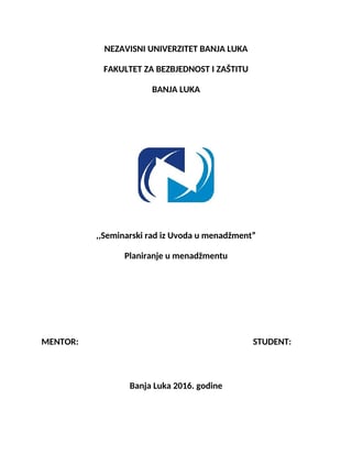 Planiranje u menadzmentu