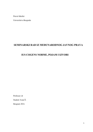 Ius Cogens norme, pojam i izvori