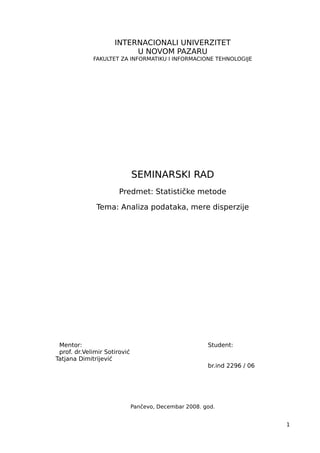 Analiza podataka, mere disperzije