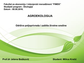 Održivi razvoj poljoprivrede i zaštita životne sredine