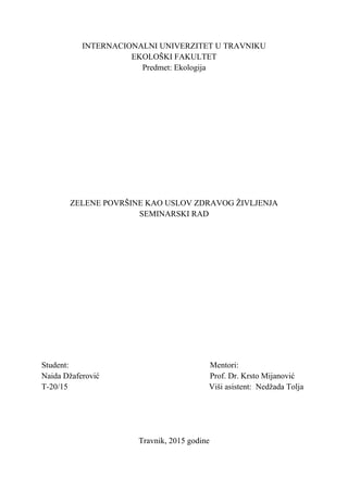 Zelene površine kao uslov zdravog življenja