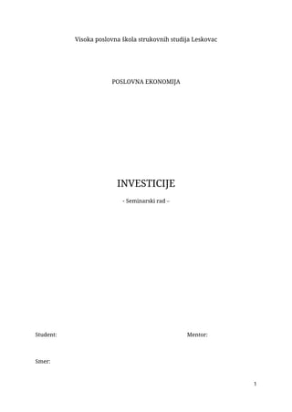 Investicije – poslovna ekonomija