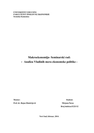 Analiza vladinih mera ekonomske politike