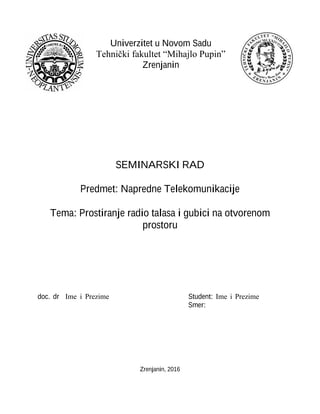 Prostiranje radio talasa i gubici na otvorenom prostoru