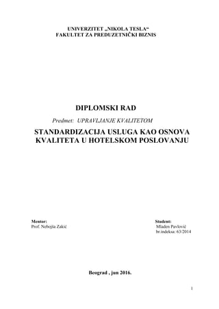 Standardizacija usluga u hotelijerstvu