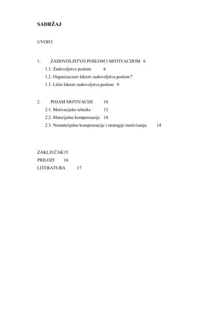 Motivacija zaposlenih i zadovoljstvo poslom