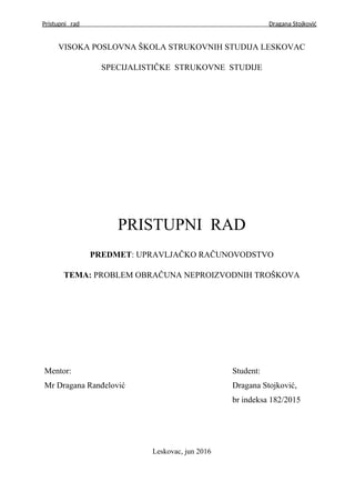 Problem obračuna neproizvodnih troškova