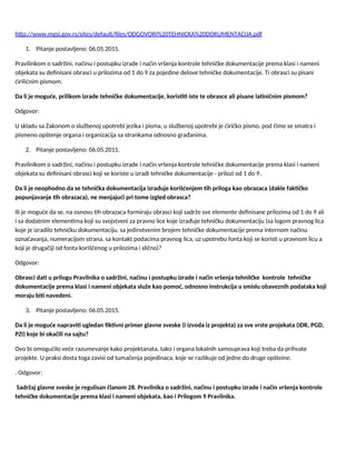 Forma tehničke dokumentacije-pitanja i odgovori