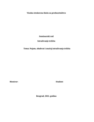 Pojam, obuhvat i značaj istraživanja tržišta