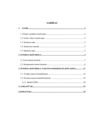 Interna kontrola nad finansijskim izvještajima