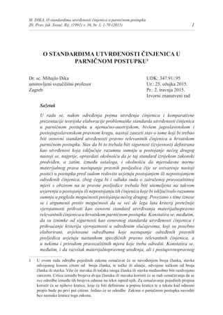 O standardima utvrđenosti činjenica u parničnom postupku