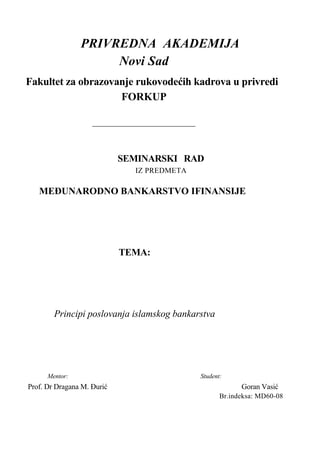 Principi poslovanja islamskog bankarstva