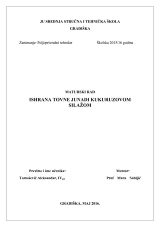 Ishrana junadi kukuruzovom silažom