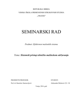 Sistemski pristup tehničko mašinskom održavanju