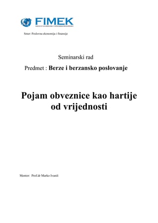 Pojam obveznice kao hartije od vrednosti