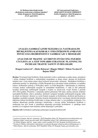 Analiza saobraćajnih nezgoda sa nastradalim biciklistima u beogradu: strateško planiranje