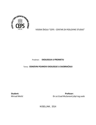 Osnovni pojmovi ekologije u saobracaju