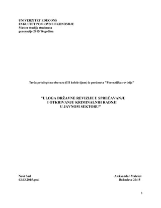 Uloga državne revizije u sprečavanju i otkrivanju  kriminalnih radnji u javnom sektoru