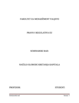 Pravo Evropske Unije – Načelo slobode kretanja kapitala