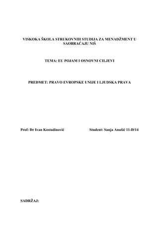 Evropska Unija-pojam i osnovni ciljevi