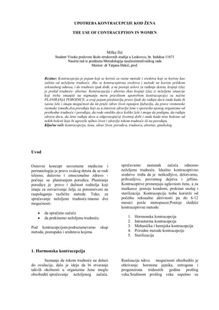 Upotreba kontracepcije kod žena