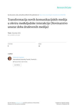 Transformacija novih komunikacijskih medija u okviru međuljudske interakcije