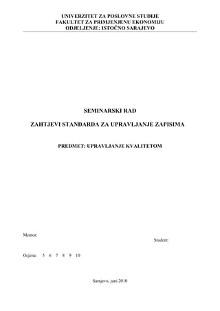 Zahtjevi standarda za upravljanje kvalitetom